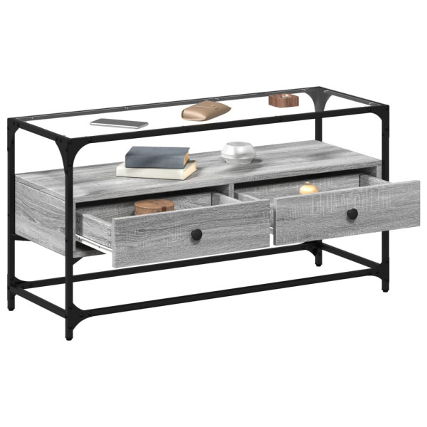 Mueble TV cristal y madera ingeniería gris Sonoma 98x35x51 cm M 3
