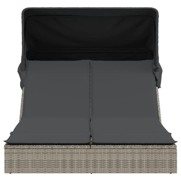 Espreguiçadeira dupla com toldo e almofadões vime PE cinzento M 3