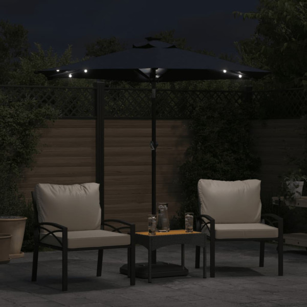 Guarda-sol jardim c/ LEDs e poste de aço 225x225x212 cm preto M 3