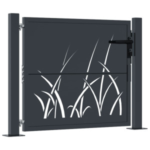 Puerta de jardín acero gris antracita diseño hierba 105x80 cm H