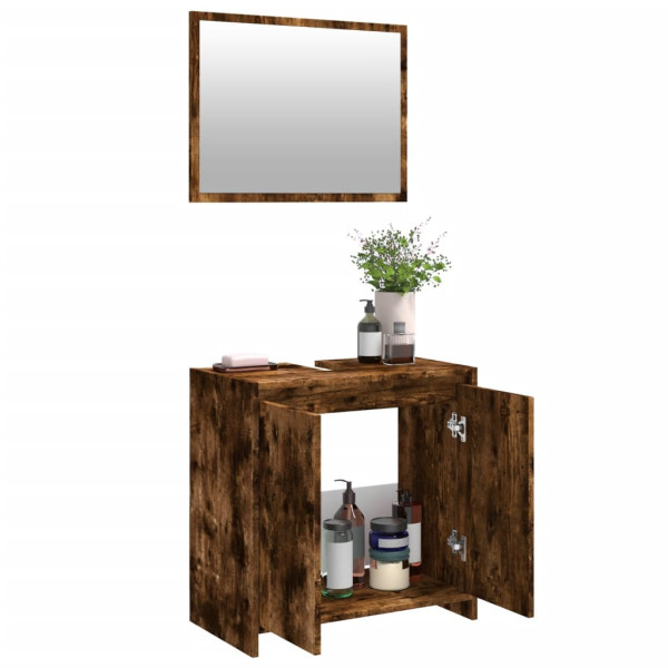 Set de muebles baño 2 pzas madera contrachapada roble ahumado M 4