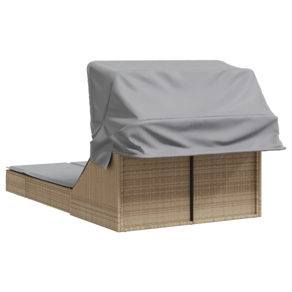 Tumbona doble con capota y cojines ratán sintético beige M 5