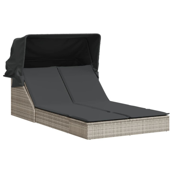 Tumbona doble con capota y cojines ratán sintético gris claro M 2