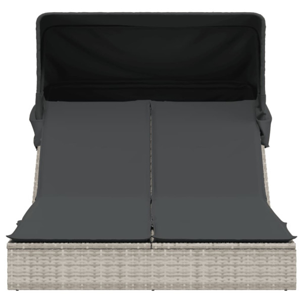 Tumbona doble con capota y cojines ratán sintético gris claro M 3