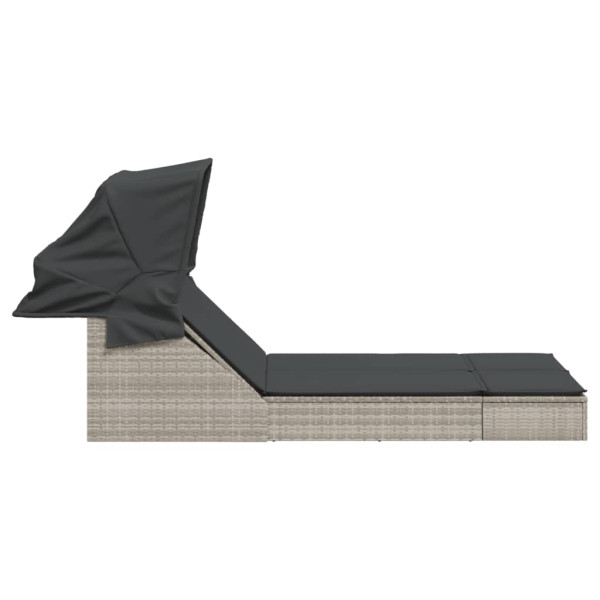 Espreguiçadeira dupla c/ toldo e almofadões vime PE cinza-claro M 4