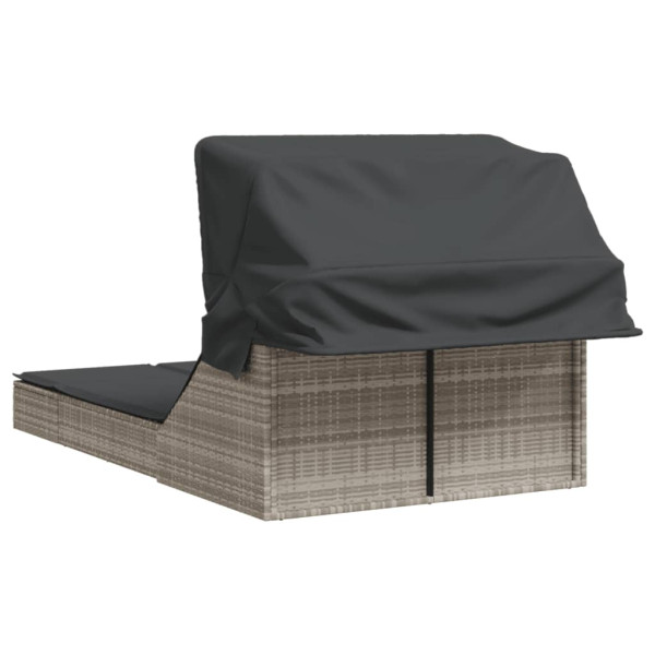 Tumbona doble con capota y cojines ratán sintético gris claro M 5