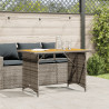 Mesa de jardín superficie de madera ratán PE gris 110x68x70 cm 3