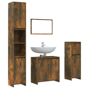 Set de muebles baño 4 pzas madera contrachapada roble ahumado H