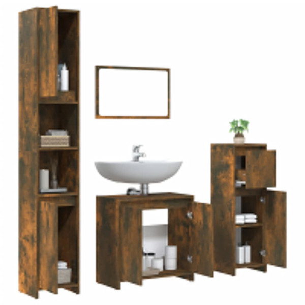 Set de muebles baño 4 pzas madera contrachapada roble ahumado M 4