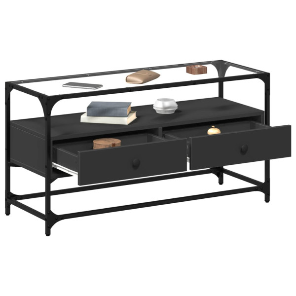 Mueble TV cristal y madera ingeniería negro 98x35x51 cm M 3