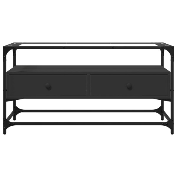 Mueble TV cristal y madera ingeniería negro 98x35x51 cm M 4