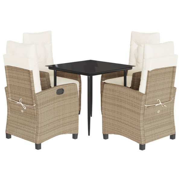 Set comedor de jardín 5 pzas con cojines ratán sintético beige M 2