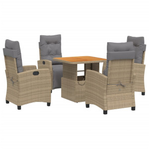 5 pcs conjunto de jantar p/ jardim com almofadões vime PE bege H