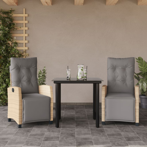Set comedor de jardín 3 pzas con cojines ratán sintético beige D