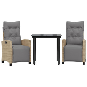 Conjunto de jantar de jardim de 3 peças com almofadas de vime sintético bege H