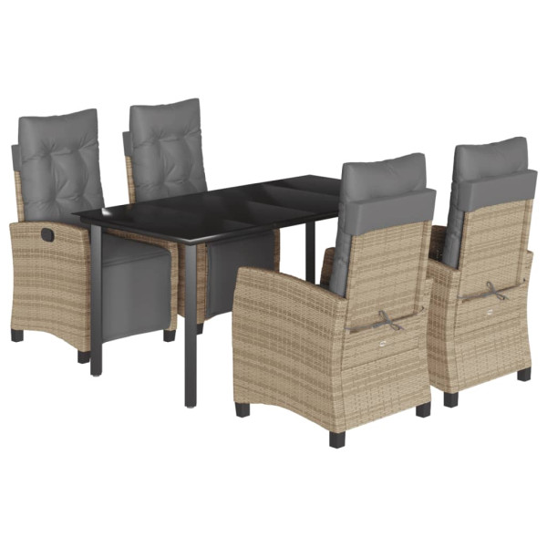Set comedor de jardín 5 pzas con cojines ratán sintético beige M 2