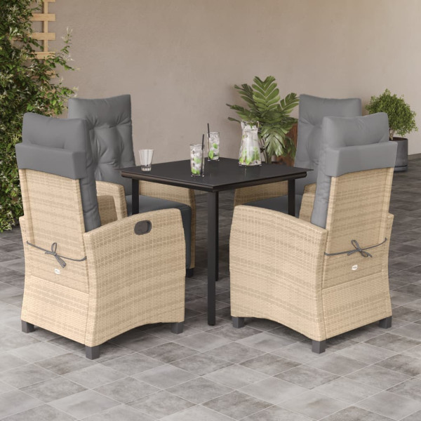 Set comedor de jardín 5 pzas con cojines ratán sintético beige D
