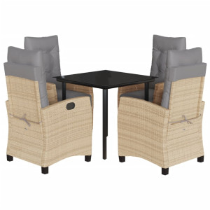Set Jardim de jantar 5 pessoas com almofadas ratão sintético beige H