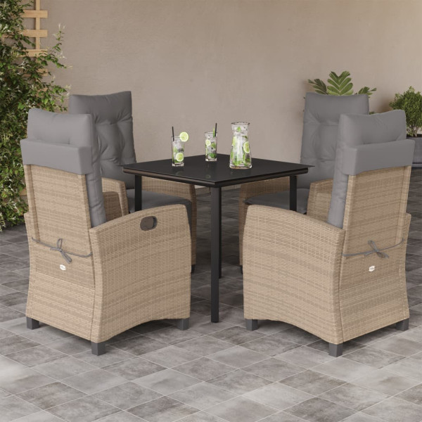 Set comedor de jardín 5 pzas con cojines ratán sintético beige D