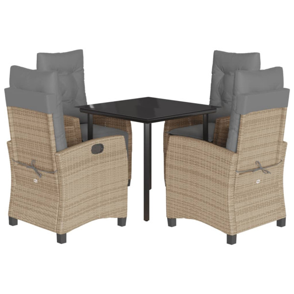 Set comedor de jardín 5 pzas con cojines ratán sintético beige M 2