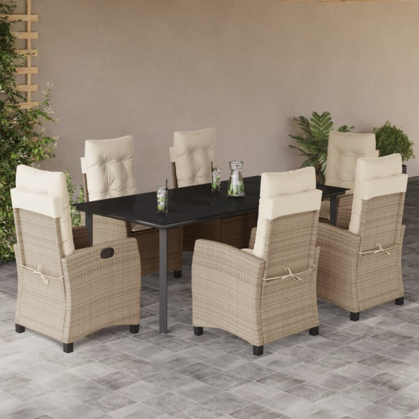 Set comedor de jardín 7 pzas con cojines ratán sintético beige D