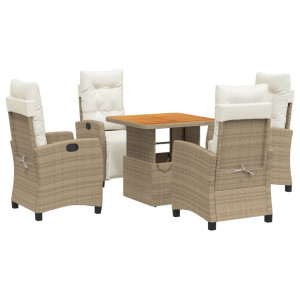 5 pcs conjunto de jantar p/ jardim com almofadões vime PE bege H