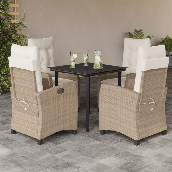 Set comedor de jardín 5 pzas con cojines ratán sintético beige D