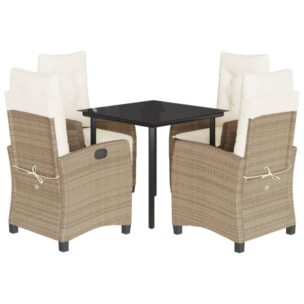 Set comedor de jardín 5 pzas con cojines ratán sintético beige M 2