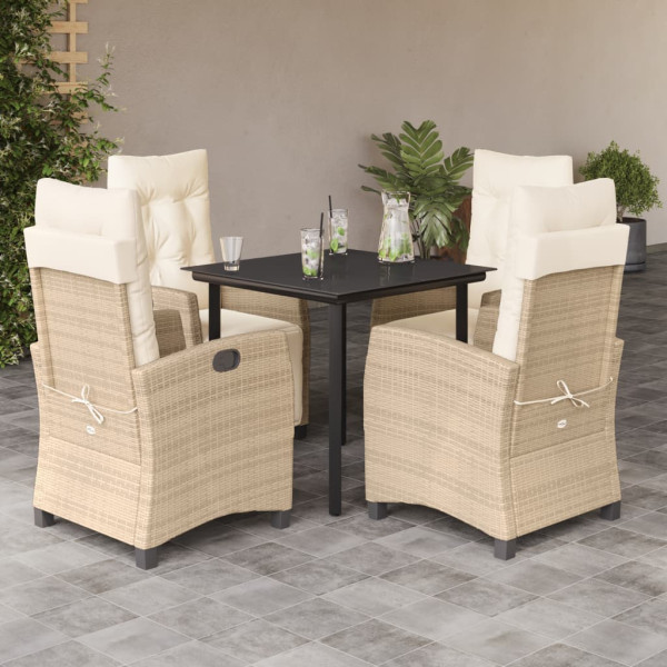 Set comedor de jardín 5 pzas con cojines ratán sintético beige D