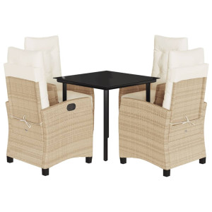 Set comedor de jardín 5 pzas con cojines ratán sintético beige H