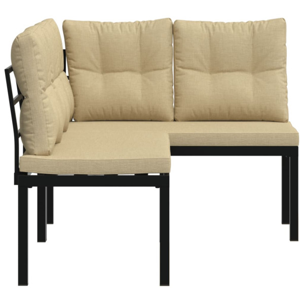 Bancos jardín y cojines 2 pzas acero recubrimiento polvo negro M 4