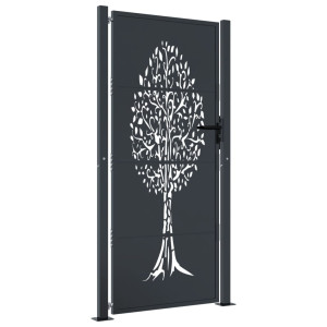 Puerta de jardín acero gris antracita diseño árbol 105x205 cm H