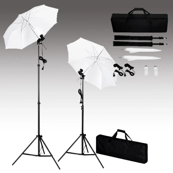 Kit estudio fotográfico con telón de fondo. lámparas y paraguas M 2