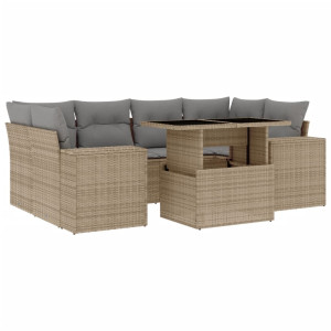 Set sofás de jardín 7 piezas y cojines ratán sintético beige H