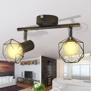 Candeeiro estilo industrial com 2 lâmpadas de filamento LED preto H
