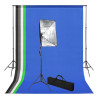 Set de estudio fotográfico con telón de fondo e iluminación softbox 1
