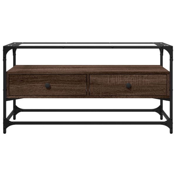 Mueble TV cristal y madera ingeniería marrón roble 98x35x51 cm M 4