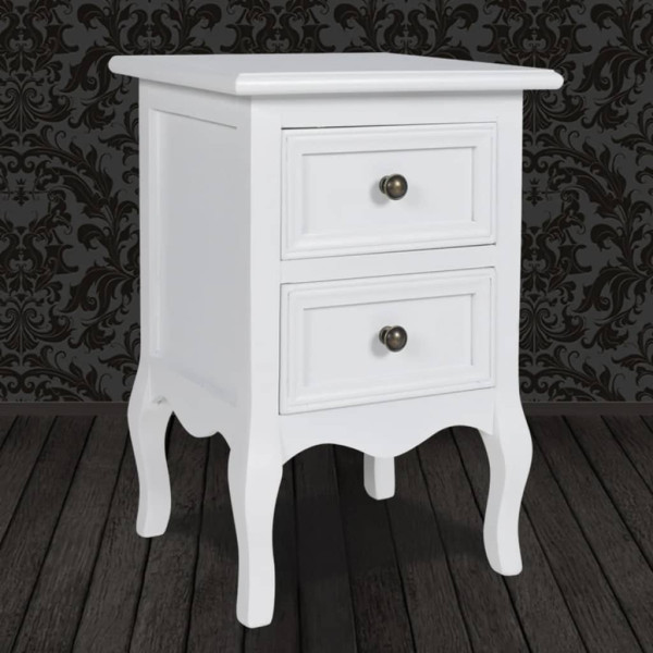 Mesa de cabeceira com 2 gavetas MDF branco M 4