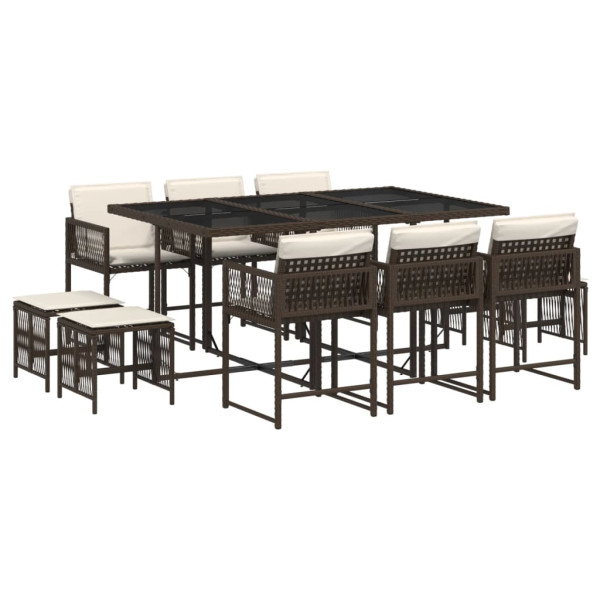 Set comedor de jardín 11 pzas y cojines ratán sintético marrón M 2