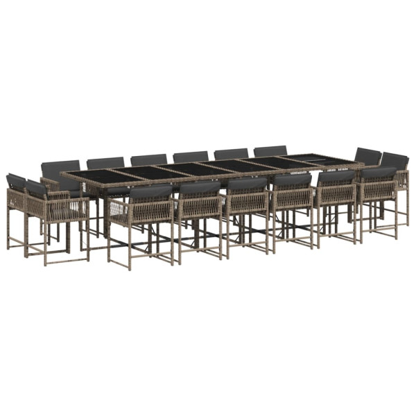 Set comedor de jardín 17 pzas y cojines ratán sintético gris M 2