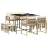 Set comedor de jardín 9 pzas con cojines ratán sintético beige 2