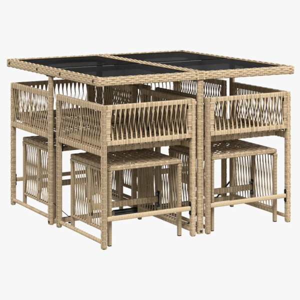 Set comedor de jardín 9 pzas con cojines ratán sintético beige M 3