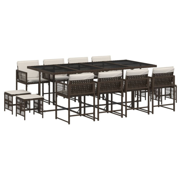 Set muebles de jardín 13 pzas y cojines ratán sintético marrón M 2