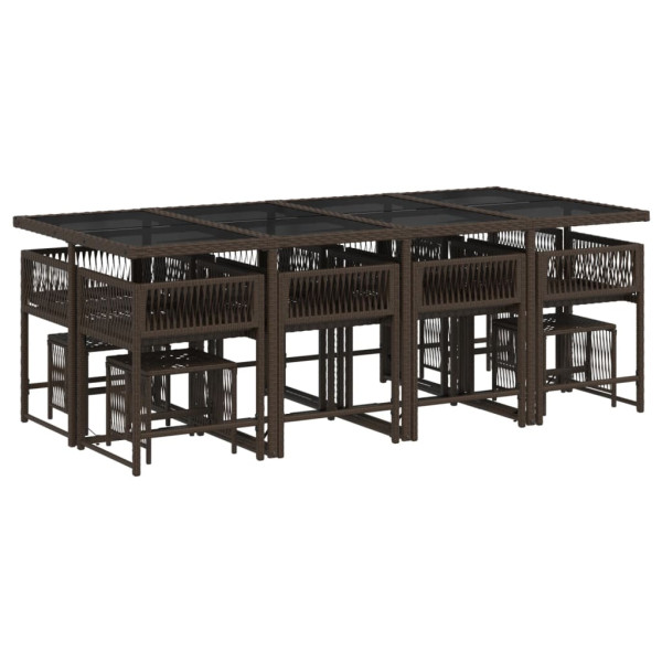 13 pcs conjunto jantar p/ jardim c/ almofadões vime PE castanho M 3