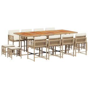 Set comedor de jardín con cojines 13 pzas ratán sintético beige H