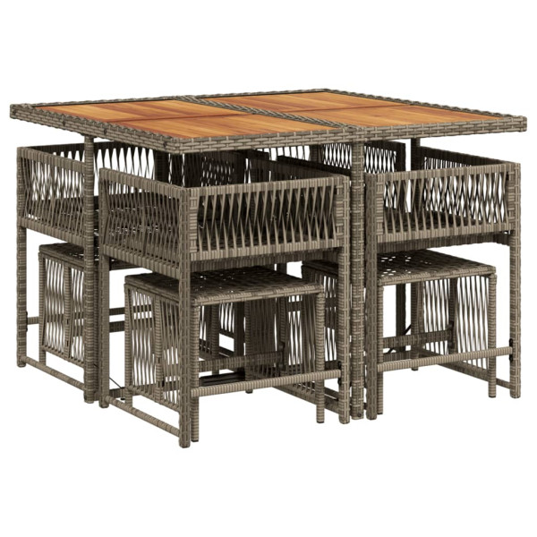 Set comedor jardín 9 pzas y cojines ratán sintético gris M 3