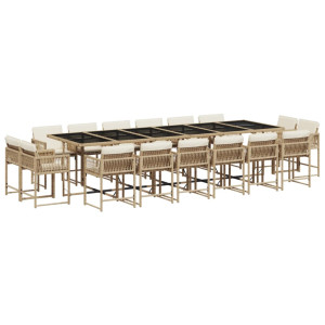 Set Jardim de jantar 17 pcs com almofadas ratão sintético beige H