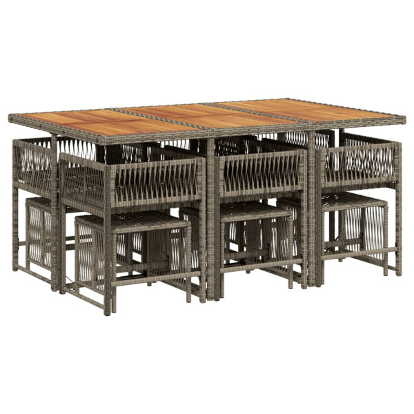 Set de comedor de jardín 11 pzas y cojines ratán sintético gris M 3