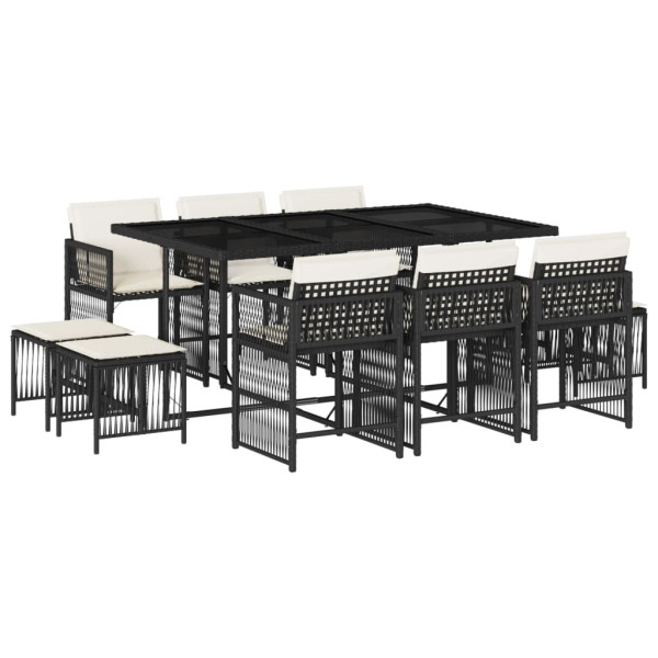 Set de comedor jardín 11 pzas con cojines ratán sintético negro M 2