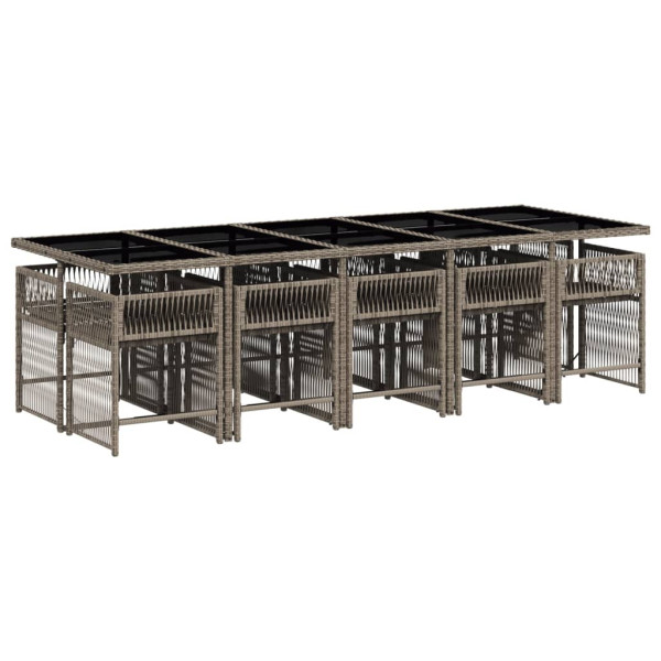 Set de comedor de jardín 11 pzas y cojines ratán sintético gris M 3